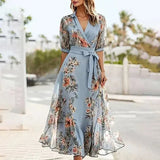Vanessa | Boho Maxi Kleid V-kaeluse ja Sõlmega
